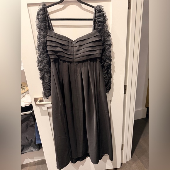 self-portrait Crepe Dot Mesh Sleeved Midi Dress Black Ruffle Polka Dot XL - Picture 4 of 12